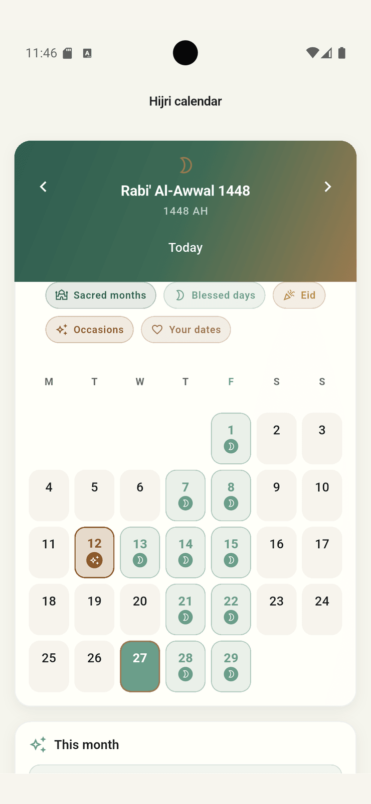 Calendrier: Dates et occasions hégiriennes en un coup d’œil.